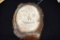 Fossilized Bone Eskimo Carved Mask w/ fur trim by artist Mark Brown 9 x 7