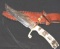 Large Colt Damascus Blade Bowie with Stacked Stag Handle and Leather Sheath