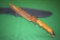 Large Fantasy Bowie Knife, deep file cuts on top edge of blade, Finger-groove handle, Brass Birds