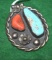 Authentic Native American Made, Old Pawn Pendant:with Turquoise and Coral Stones, Sgn KJ