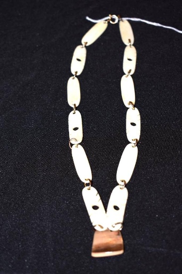 Eskimo Carved Marine Ivory necklace 10.5 in each side, 21 inch total plus pendant
