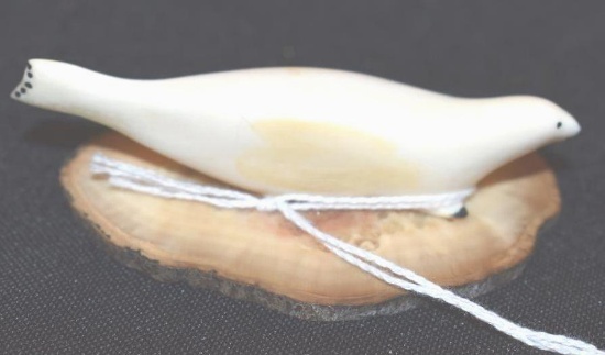 Eskimo Carved Marine Ivory Effigy on Tusk Slab 3 in long Excellent Artifact