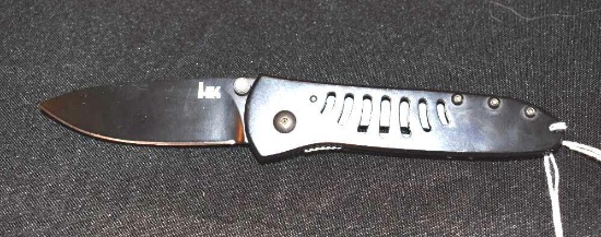 HK Folding Knife with Pocket Clip, Lanyard hole, 440C Stainless, black finish