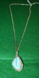 Custom Made, Hand Crafted Kingman Turquoise set in Sterling Pendant with Sterling Chain