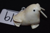 Eskimo Carved Marine Ivory Walrus with Lonf Tusks, finely polished sgn. L.A