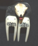 Beautiful Vintage Inuit carved Ivory with Bear head & Walrus on Pendant, artist Lewis Immingan