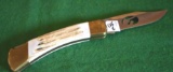 Buck Custom 110 with Cutaway Hunter with Shotgun and dog in Blade, Stag Handle
