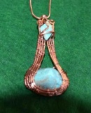 Hand Crafted Pendant with Copper Wire Wrap and Large Bezal Loop Kingman Turquoise