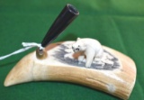 Excellent Walrus Tusk Desk Piece, Pen holder, with carved Marine Ivory Bear