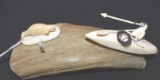 Gorgeous Eskimo Carved Seal Hunt Scene with Eskimo in Boat with Spear and Seal, Inuit Carved Ivory