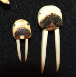 Eskimo Carved Marine Ivory Figures to include Walrus with long Tusks and seal