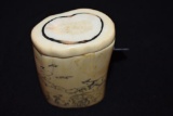 Carved Box with Lid of Marine Ivory Walrus Tusk, Inuit Culture with Scrimshaw, signed A. Mazonna
