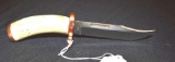 Custom Made Fixed Blade Knife Antler Handle with Copper Guard+ end cap Buck # 119 unmarked Blade