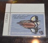 RW-45 1978-79 Migratory Bird Hunting Stamp, Hooded Merganser Sgn by artist Al Gilbert UL Corner