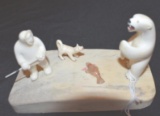 Exquisite Alaskan Hunt Scene with Bear and Eskimo Hunter , Dog and Dead Seal on