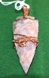 Hand Crafted Arrowhead Pendant with Copper Wire Wrap and Large Bezal Loop 4 in tall