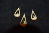 Set of Carved Ivory Pendant and Pair of Earrings, One needs wire loop
