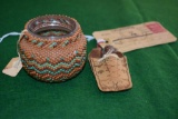 Authentic Native American Beaded jar, (Apache?) with nice colored Beads, much darker than photo
