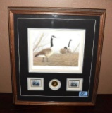 1st of State, Wyoming, Canadian Geese Mint & Signed Stamps, Gold Medallion