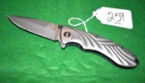 Titanium Color Folding Knife, Falcon Elite pocket Clip, Lanyard Hole, 9 in, Spring assisted