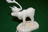 Exquisite Carved Marine Ivory Caribou Artist Signed Frances Alvanna, Apx 4 in tall