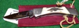 Mini Buck Custom Folder with stag handle Ltd Ed 059/250 Nickel Bolsters, Gold Etched Buck on Blade