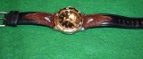 Montana Time Western Watch, cowboys on Horseback , Golden color on face of Dial' Leather Band