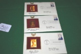 Three First Day Issues with Golden Stamps, John Q.Adams, James Madison, James Monroe