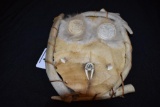 Handmade Wall Mask of Leather, carved effigies and antler (Caribou?)