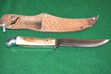 Vintage Fixed Blade Skinner, Hunting Knife; Full Tang File Work thumb rest on top edge of blade