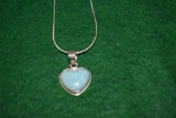 Heart Pendant set in 925 Silver on a 20 in 925 Sterling Snake Chain