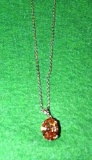 Pendant with Oval Faceted Colored Stone, color of Amber/Citrine; on 18 in Silver Chain,Costume