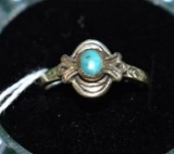Native American 925 Sterling Childs Ring with Small Turquoise Stone
