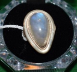 Tear Drop Shaped Ring with Opalized Moonstone set in 925 Sterling
