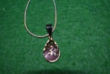20 in Sterling 925 Snake Chain with 925 Silver Pendant w/pink stone