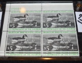 US Dept of Interior, Bird Hunting Stamps Plate Block RW-43 1976-77