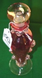 Venetian Art glass Pink with Clear Ruffles Perfume Bottle with Stopper, 10 inches tall