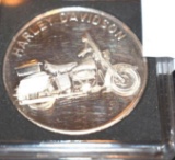 Unc. Harley Davidson Coin with Motorcycle on front, One troy Oz .999 Fine Silver