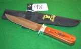 Elk Ridge Fixed Blade Knife, Wood Handle with Inlay designs, Elk Ridge Logo on Blade