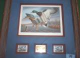 Custom Framed Duck Stamp Lithograph, Ltd Ed. Gold Medallion Edition , 1988 Mallards Landing