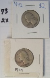2 x money silver quarters