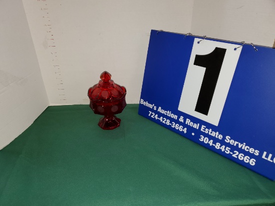 FOSTORIA FROSTED RED COIN COMPOTE- 6"W X 9"H