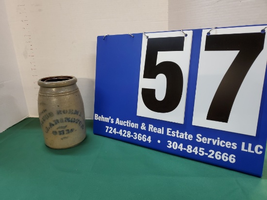 JACOB ROHMER, CLARINGTON, OHIO STENCILED STONE WARE JAR - 8.5" H X 5" W