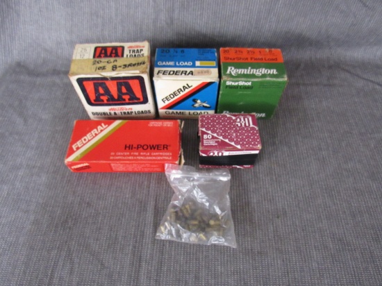 mixed ammo lot. 13rds 30-30. 25rds 22short. 52rds 20ga. 25pc 38 brass.