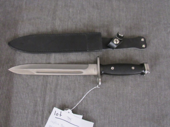 Replica bayonet & sheath. 9" blade. marked "fury 65589 china"
