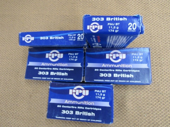 x5 boxes of 303 british ammo. 100rds total.