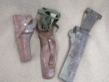 3 leather holsters. Lawrence x24, brauer k36 shoulder. hunter 100 b49