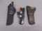 2 leather holsters for revolers and a nylon sidekick holster