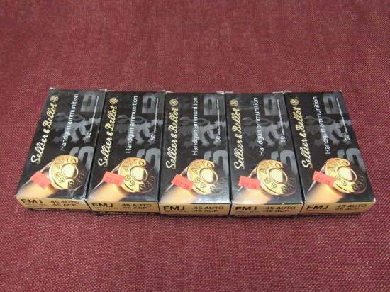 5 boxes of Sellier & Bellot 45 auto ammo