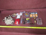 lot of black powder accessories, leather rifle sling, bullet